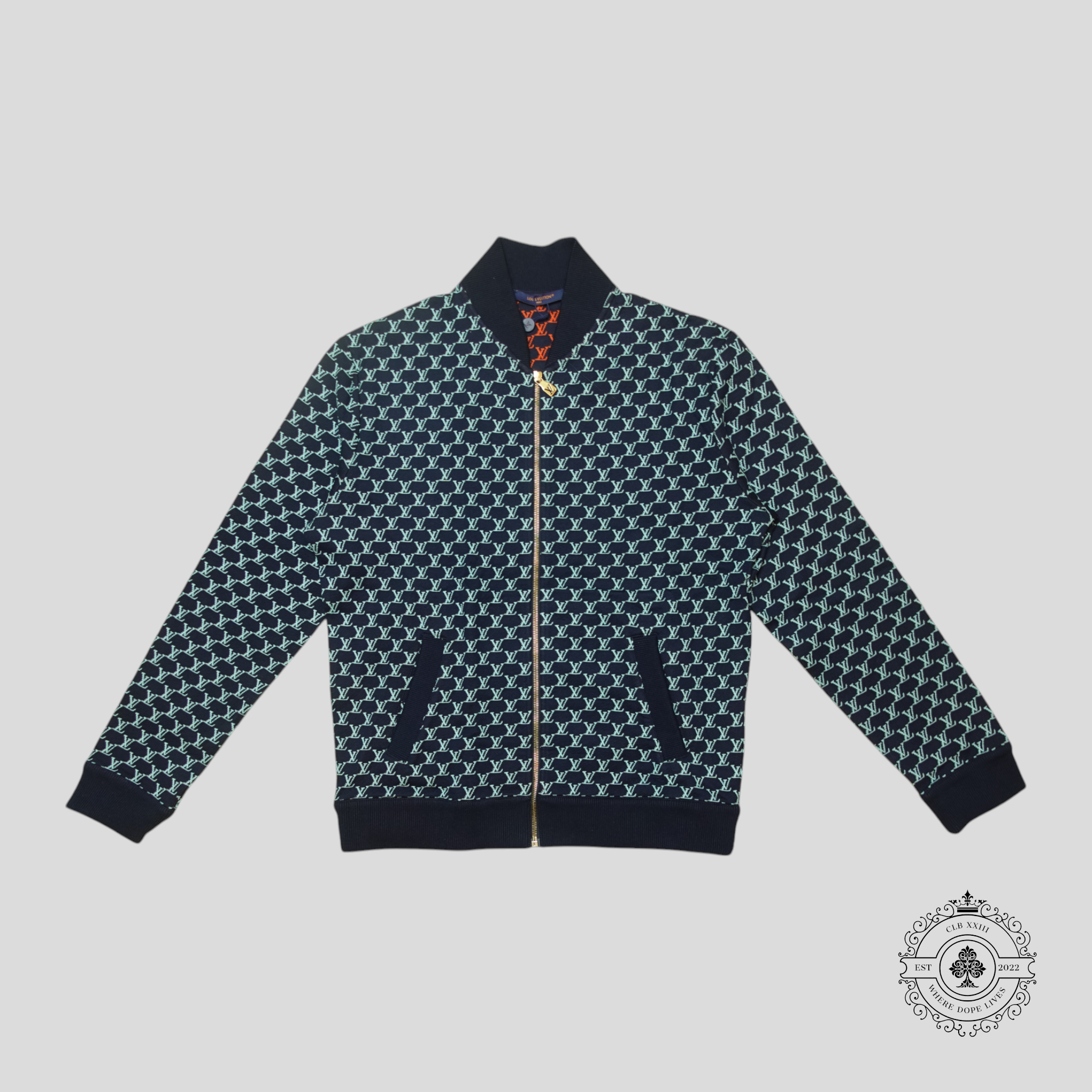 Blouson aviateur en jacquard filet de poisson LV Louis Vuitton noir et bleu