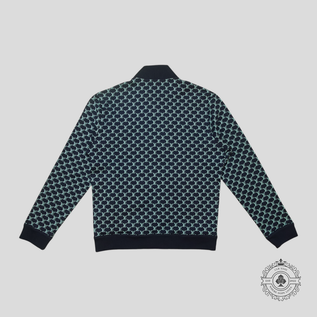 Blouson aviateur en jacquard filet de poisson LV Louis Vuitton noir et bleu