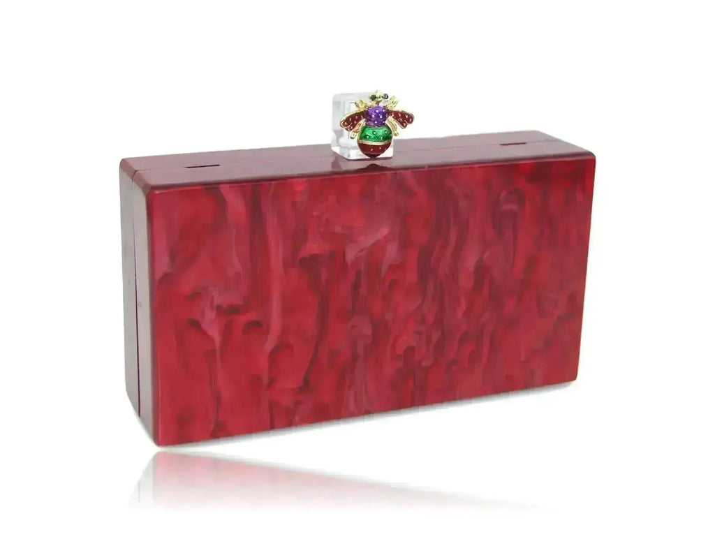 Pochette boîte en acrylique rouge nacré abeille