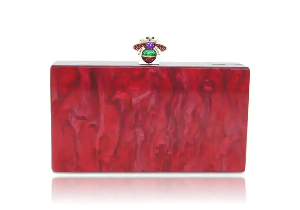 Pochette boîte en acrylique rouge nacré abeille