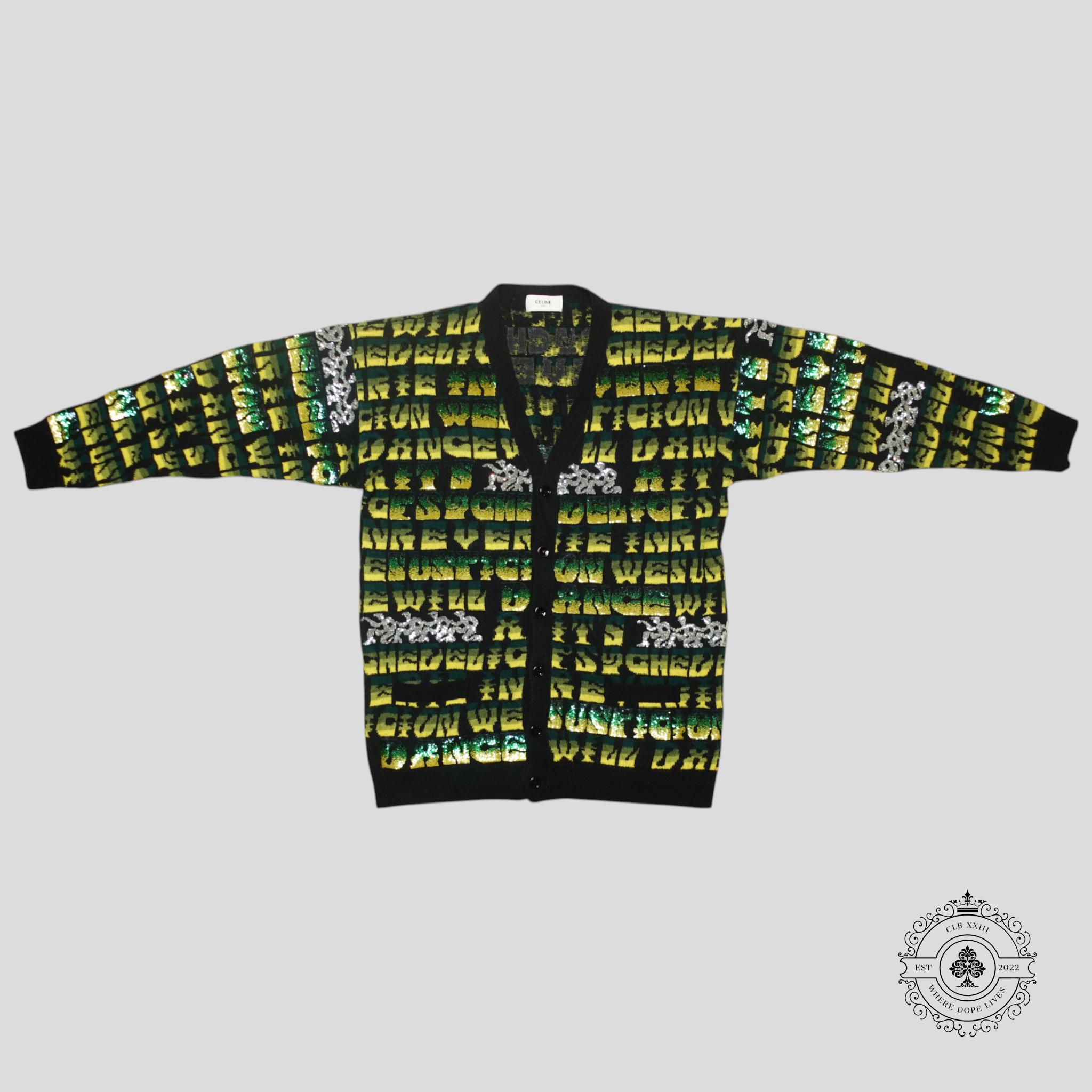 Cardigan en maille jacquard à sequins Celine noir et vert