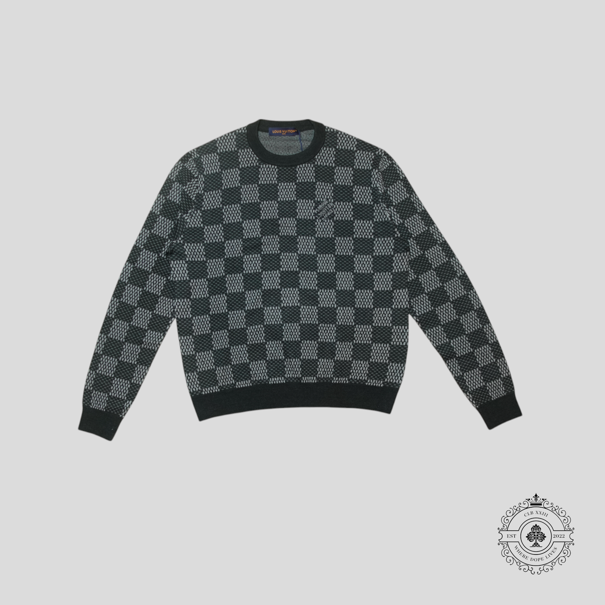 Louis Vuitton Pull ras du cou Big Damier en mérinos noir/gris