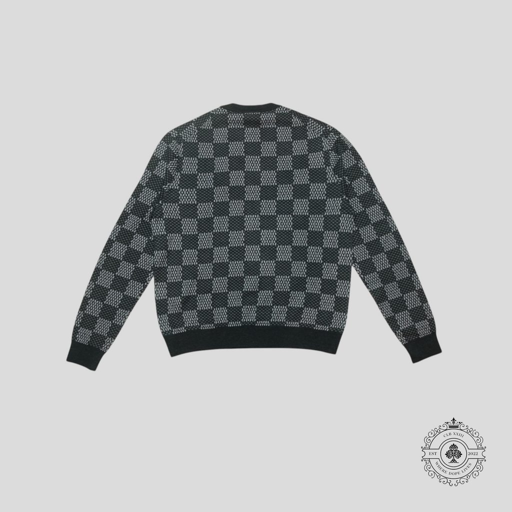Louis Vuitton Pull ras du cou Big Damier en mérinos noir/gris