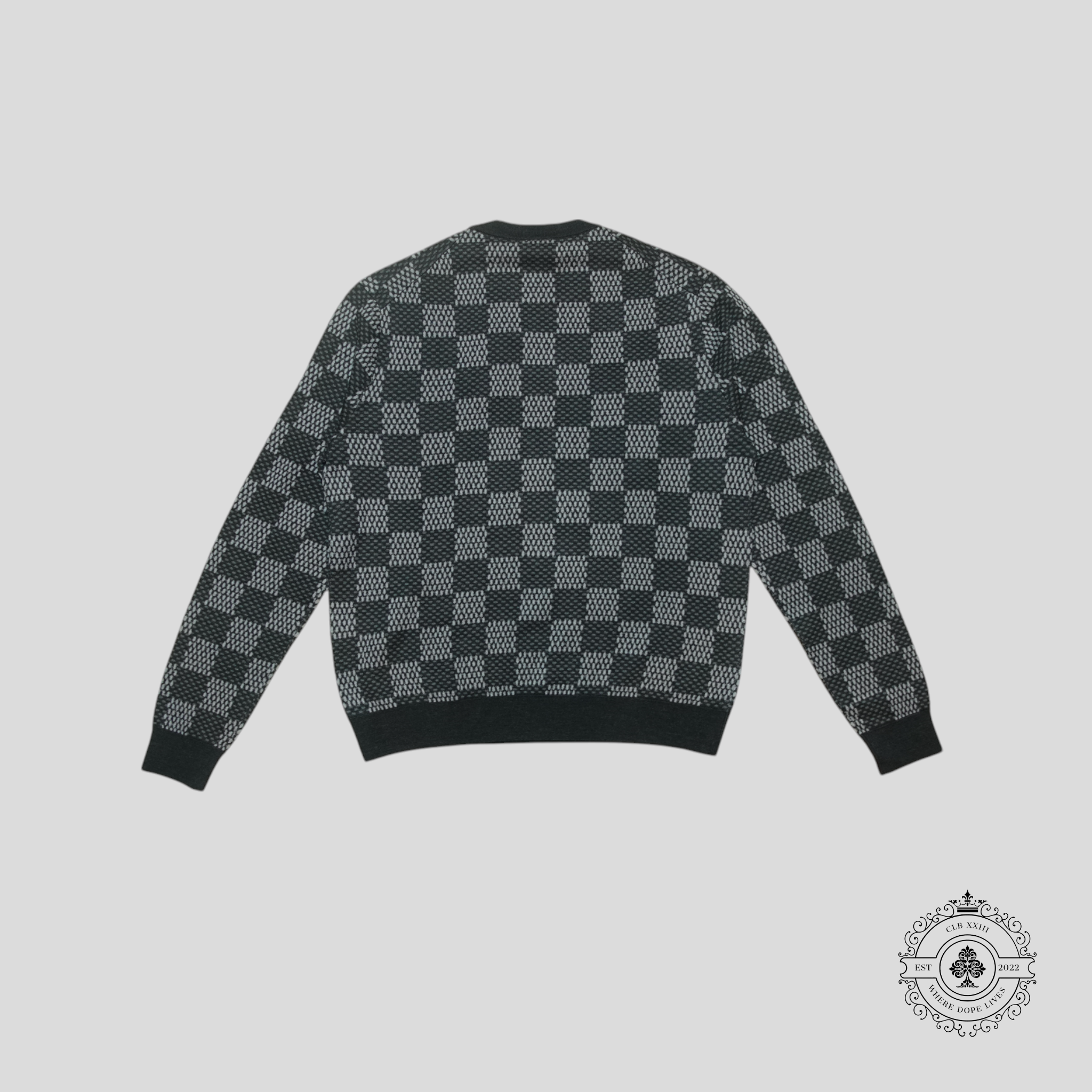Louis Vuitton Pull ras du cou Big Damier en mérinos noir/gris