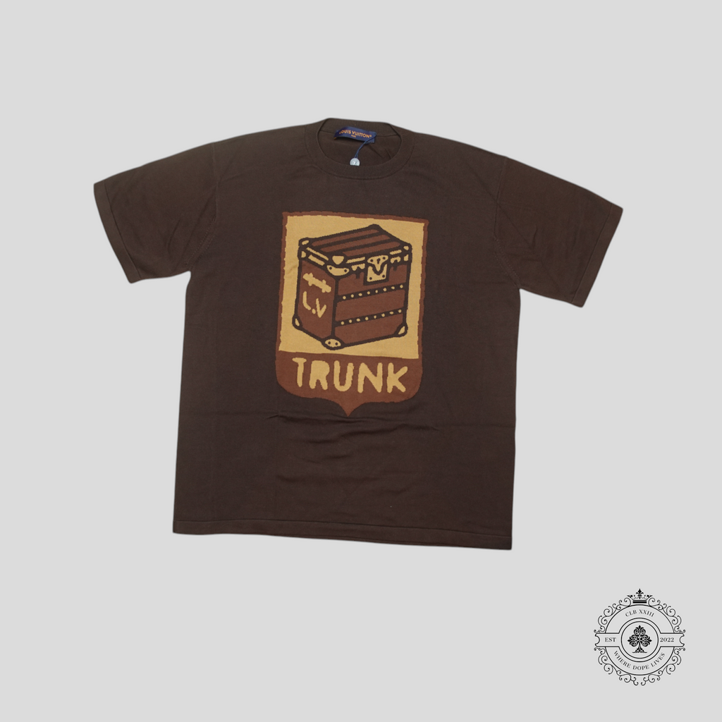 T-shirt Louis Vuitton Intarsia Trunk à manches courtes et col ras du cou, marron