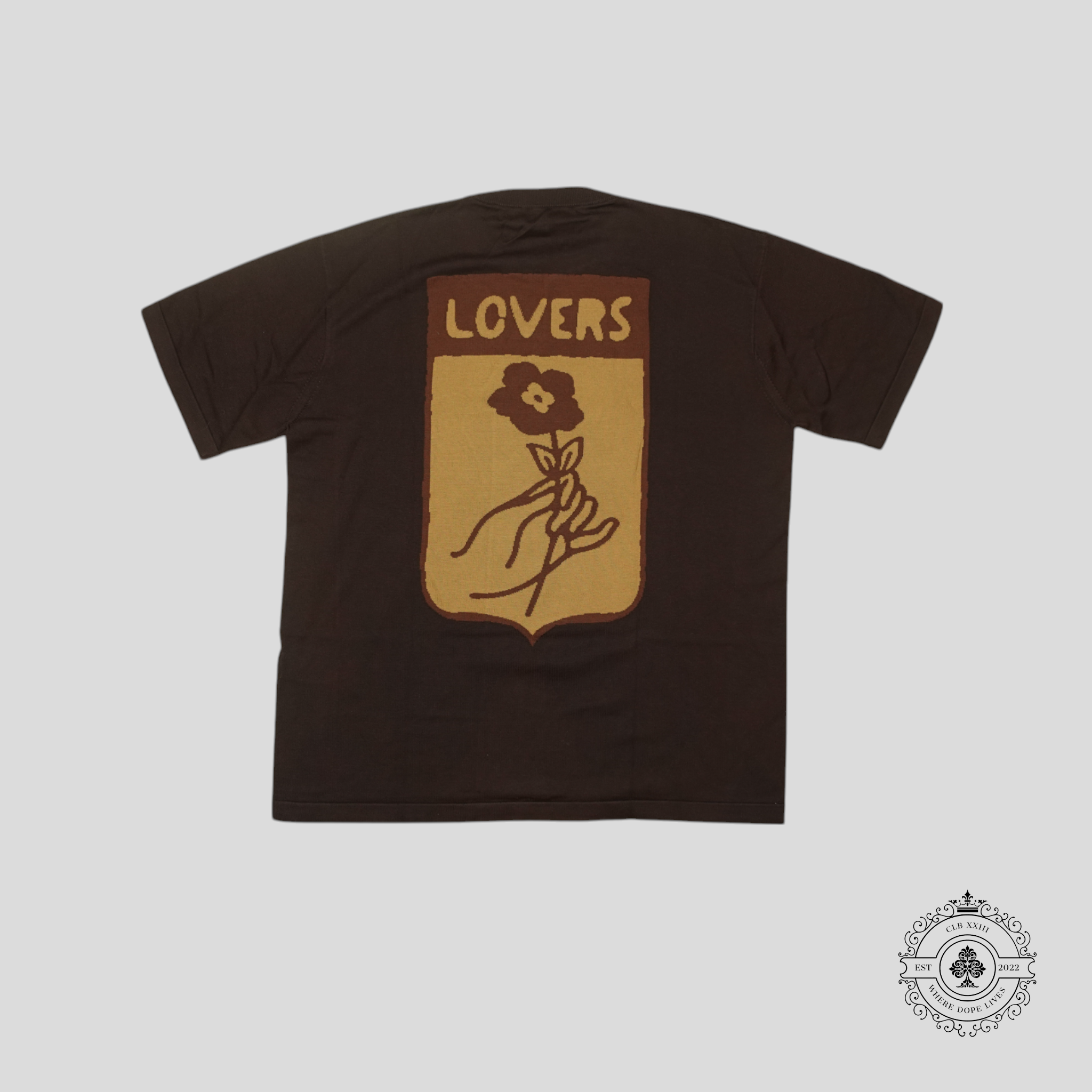 T-shirt Louis Vuitton Intarsia Trunk à manches courtes et col ras du cou, marron