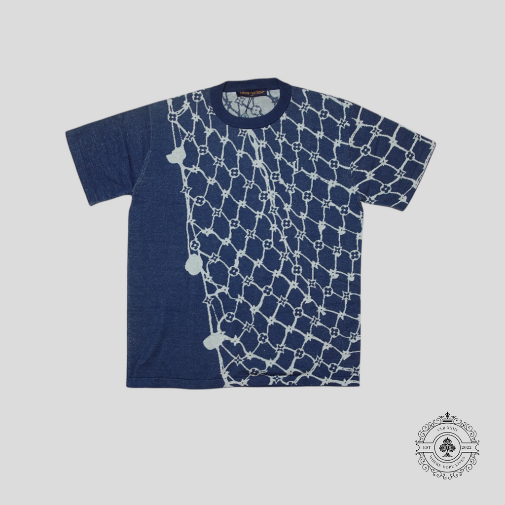 T-shirt en maille à manches courtes Louis Vuitton Monogram Fishnet bleu