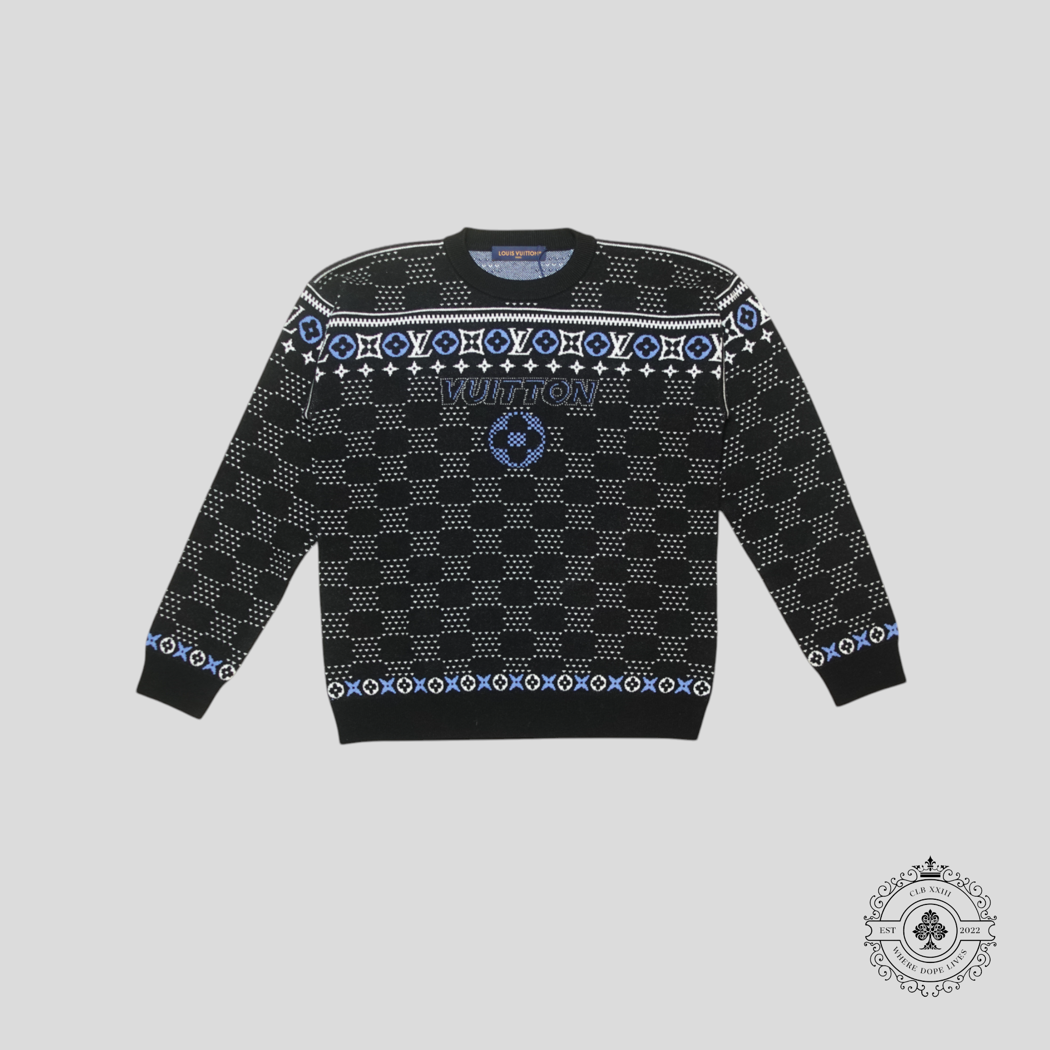 Pull en maille Fair Isles Damier Louis Vuitton LV noir