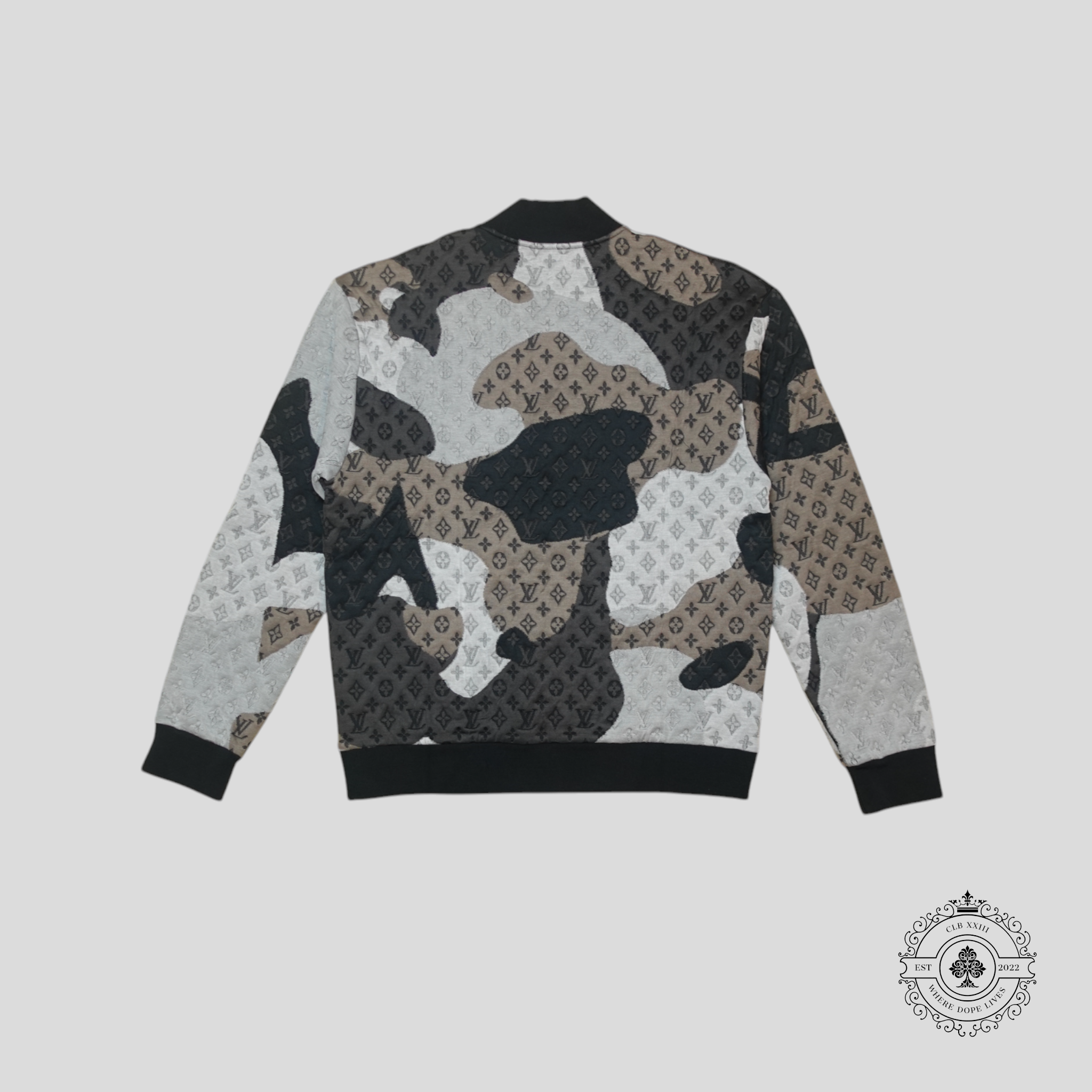 Blouson Bomber Monogramme Louis Vuitton Patchwork Portrait en Noir/Gris/Marron