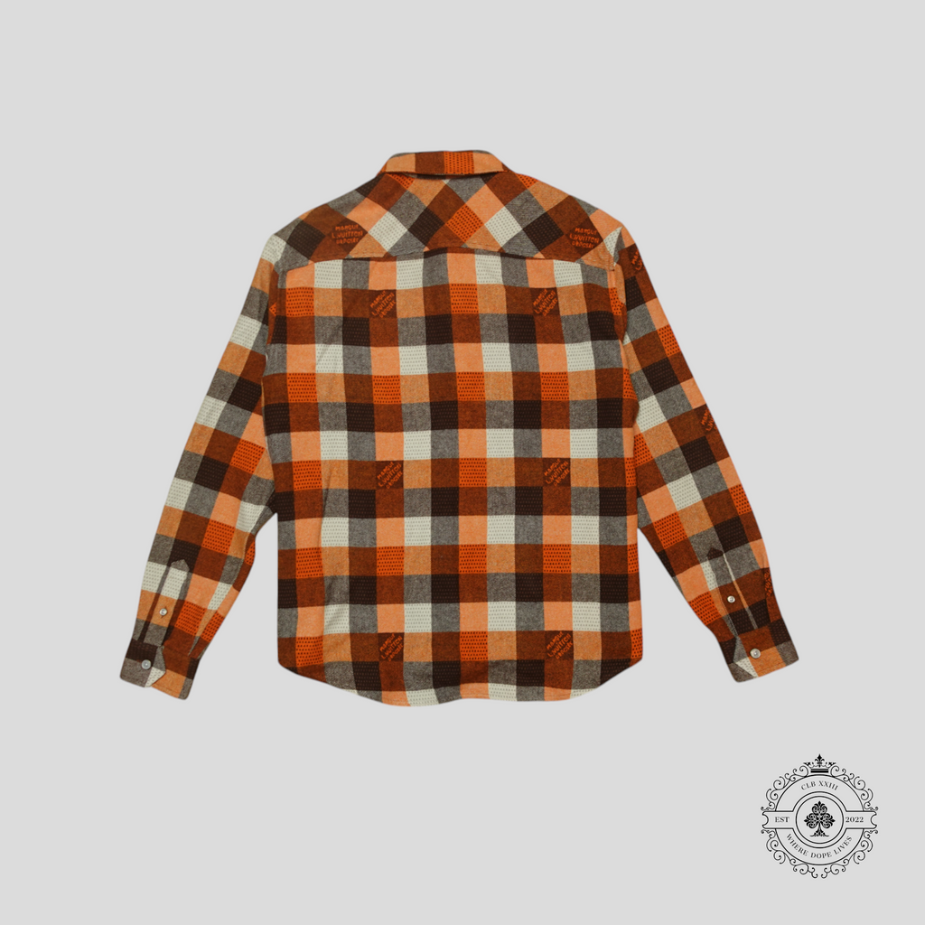 Chemise à manches longues boutonnée Louis Vuitton en flanelle tartan orange/noir/blanc