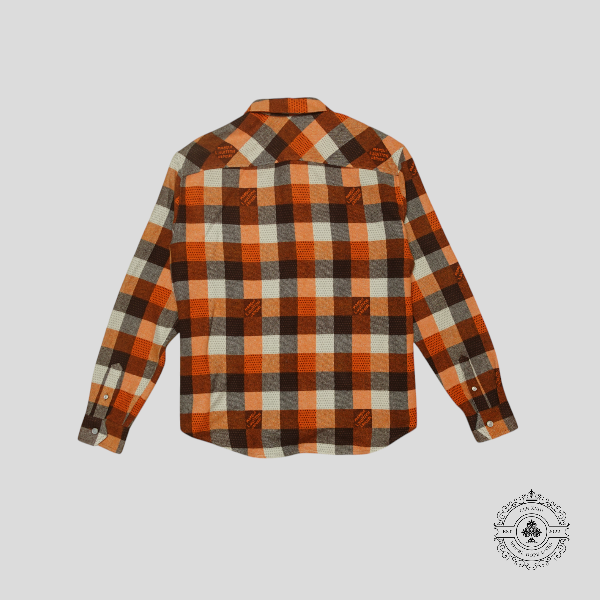 Chemise à manches longues boutonnée Louis Vuitton en flanelle tartan orange/noir/blanc