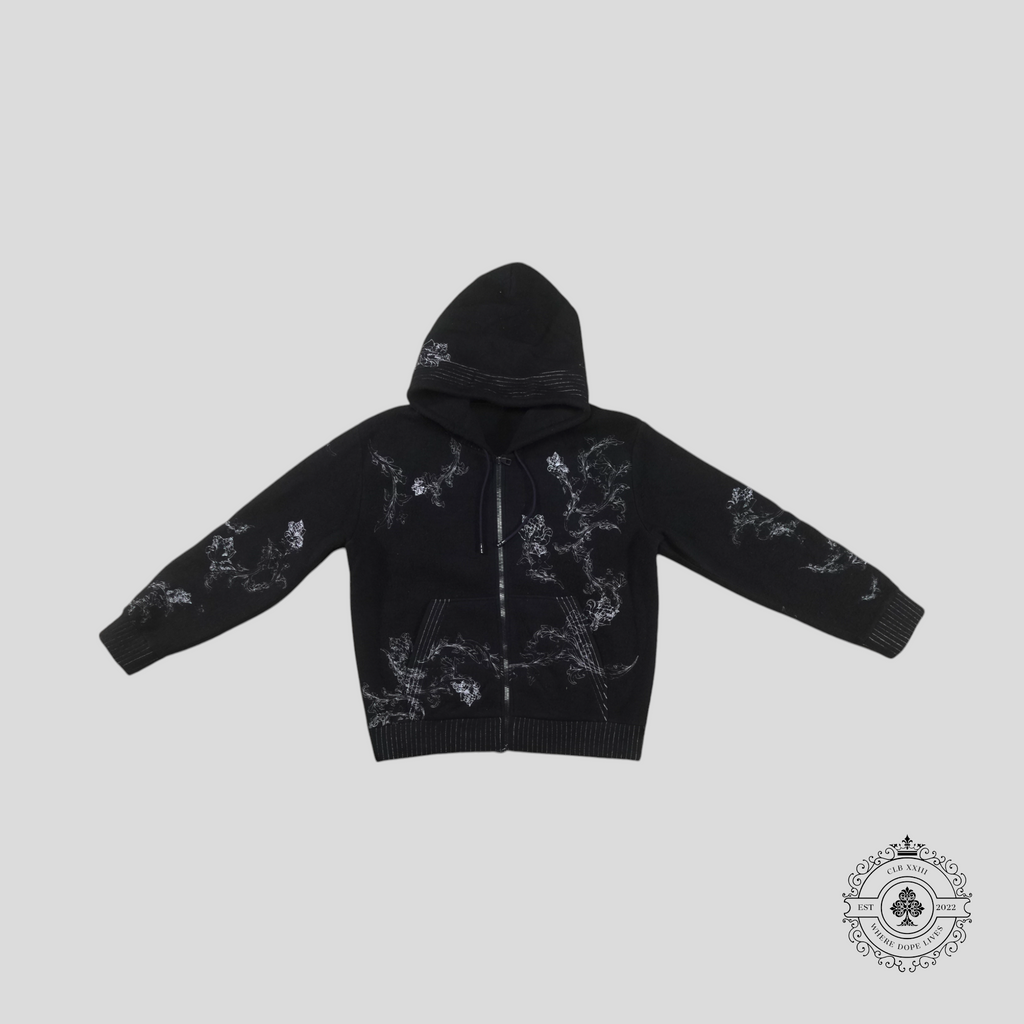 Sweat à capuche zippé Louis Vuitton brodé de fleurs, bleu marine