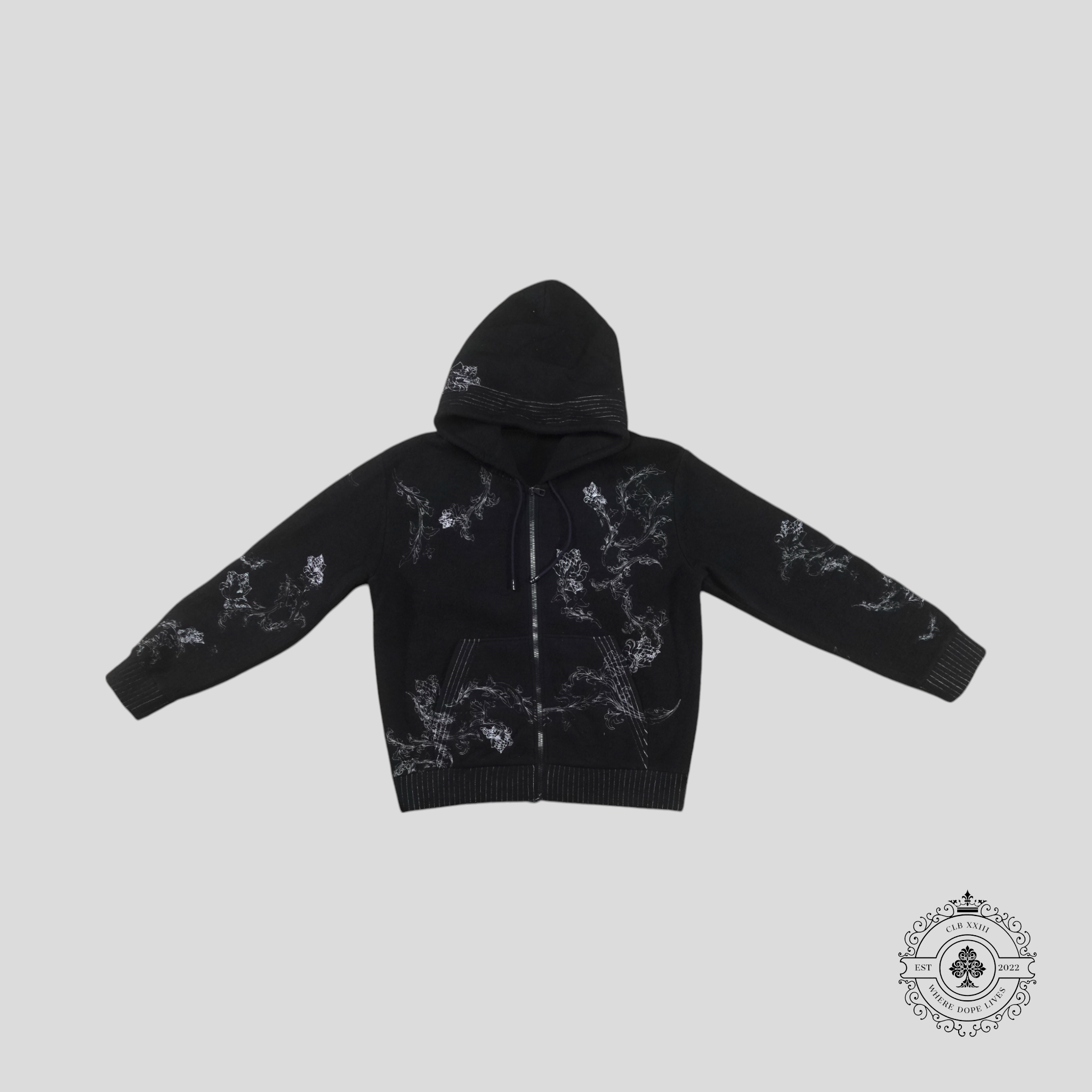 Sweat à capuche zippé Louis Vuitton brodé de fleurs, bleu marine