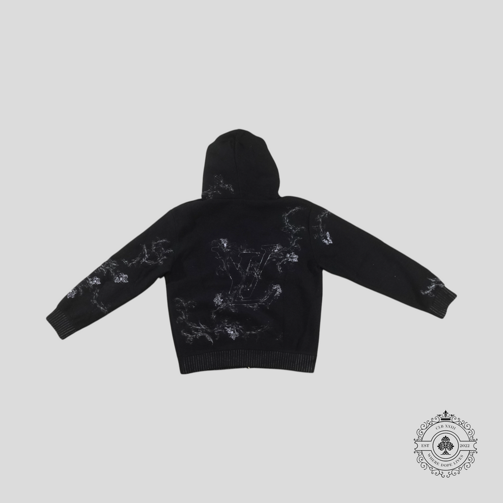 Sweat à capuche zippé Louis Vuitton brodé de fleurs, bleu marine