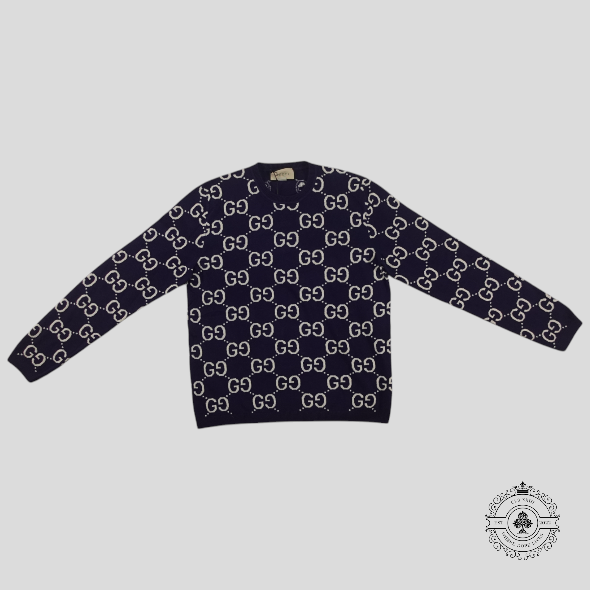 Pull Gucci GG Jacquard bleu marine