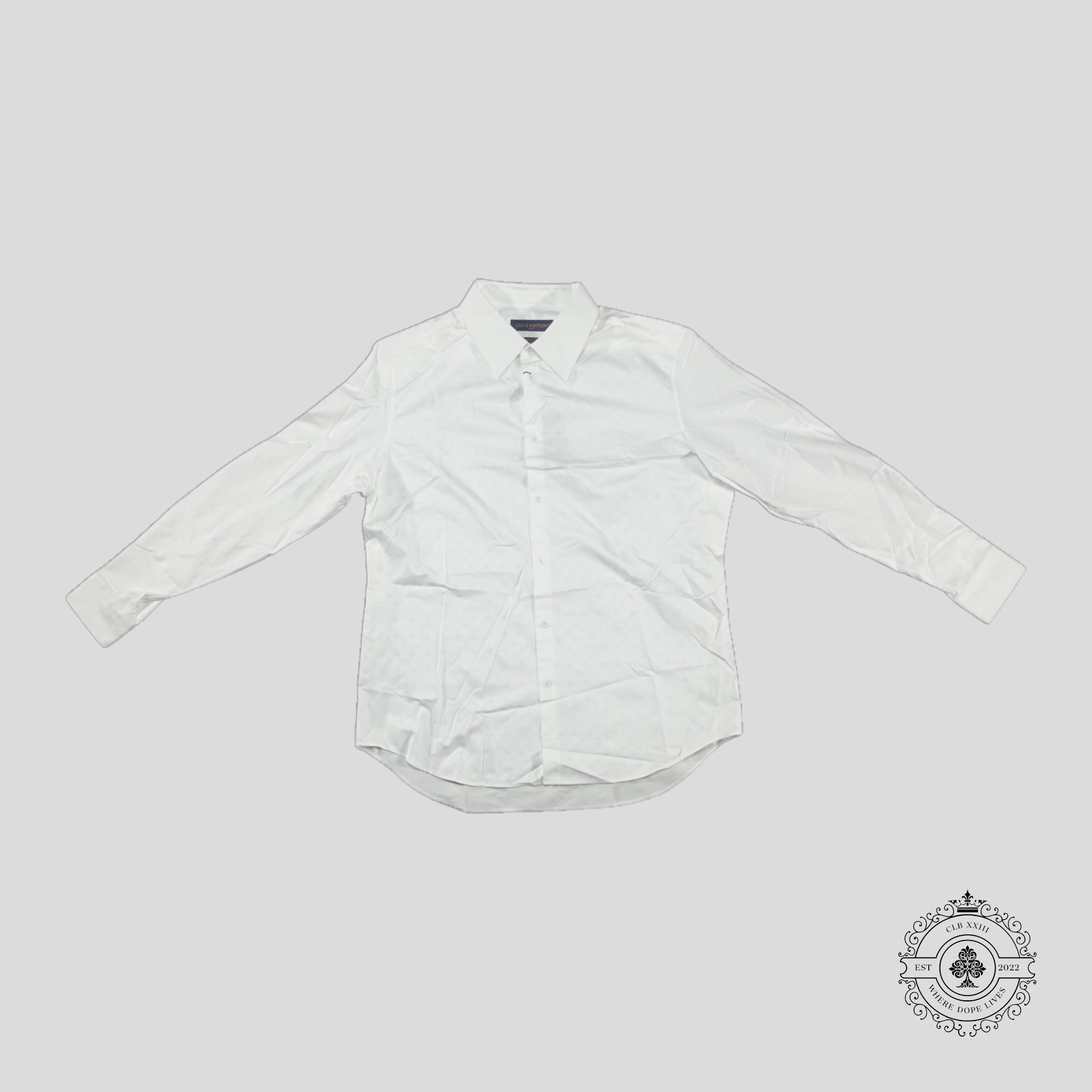 Chemise boutonnée Louis Vuitton Monogram à manches longues, blanche