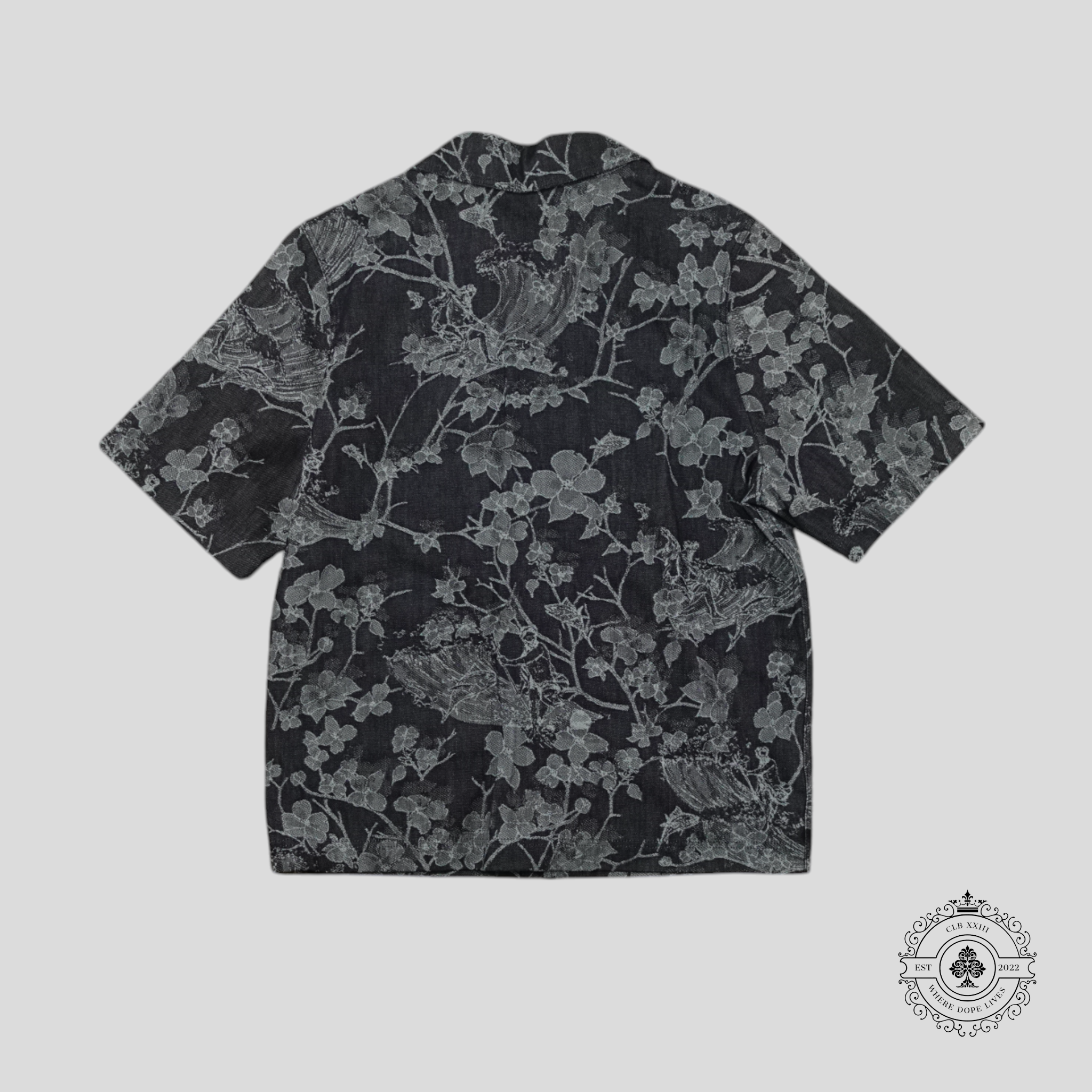 Chemise en jean bleue à col ouvert et boutonnée à motif jacquard floral LV Waves Louis Vuitton