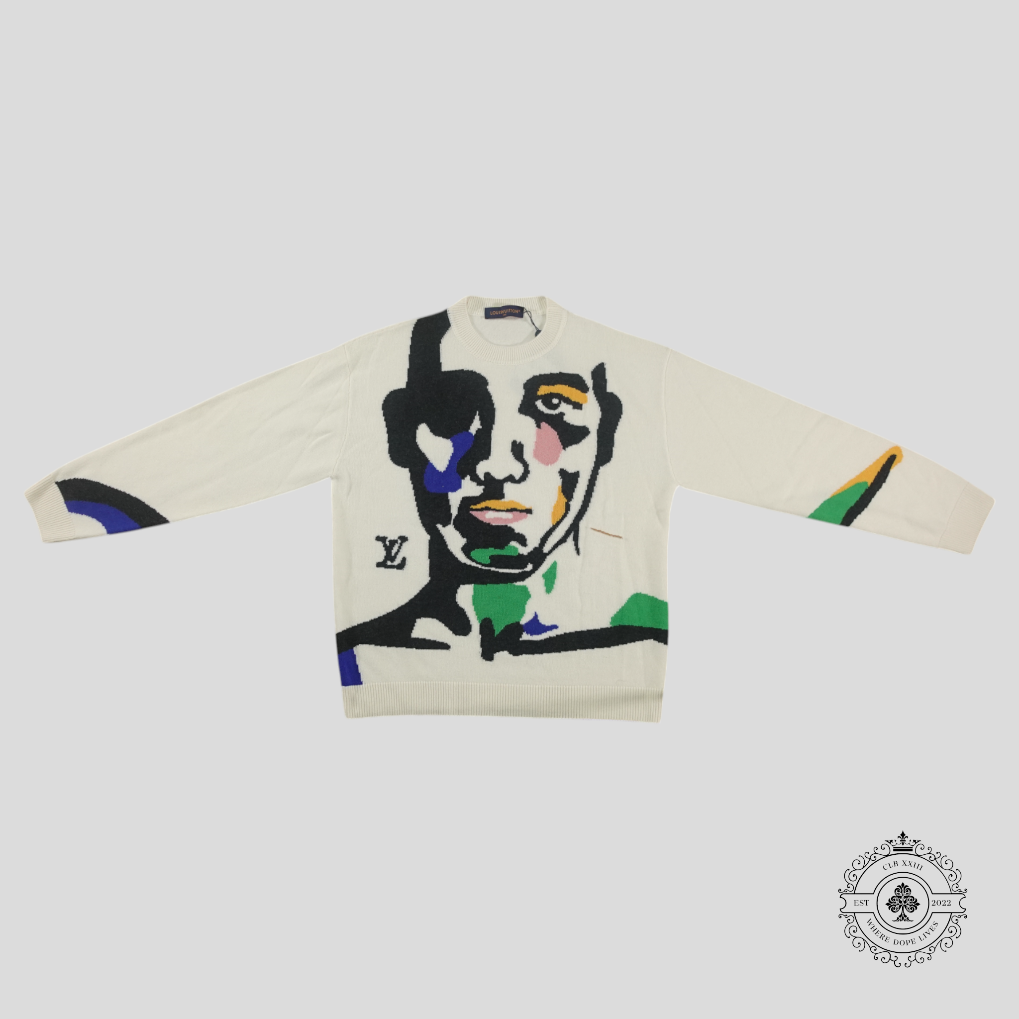 Louis Vuitton Pull ras du cou intarsia portrait blanc