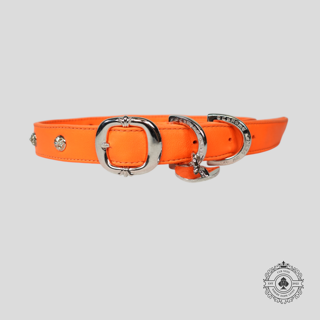 Collier de chien en cuir Chrome Hearts orange