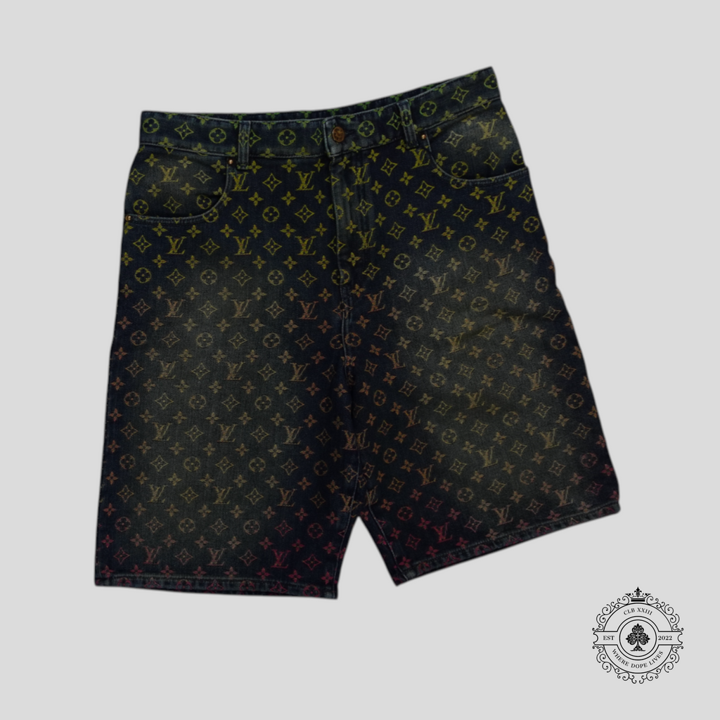 Short en jean Monogram arc-en-ciel Louis Vuitton, délavage foncé