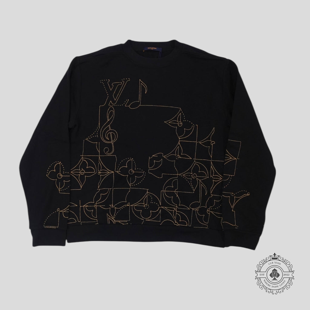 Sweat ras du cou brodé noir Louis Vuitton Music Line