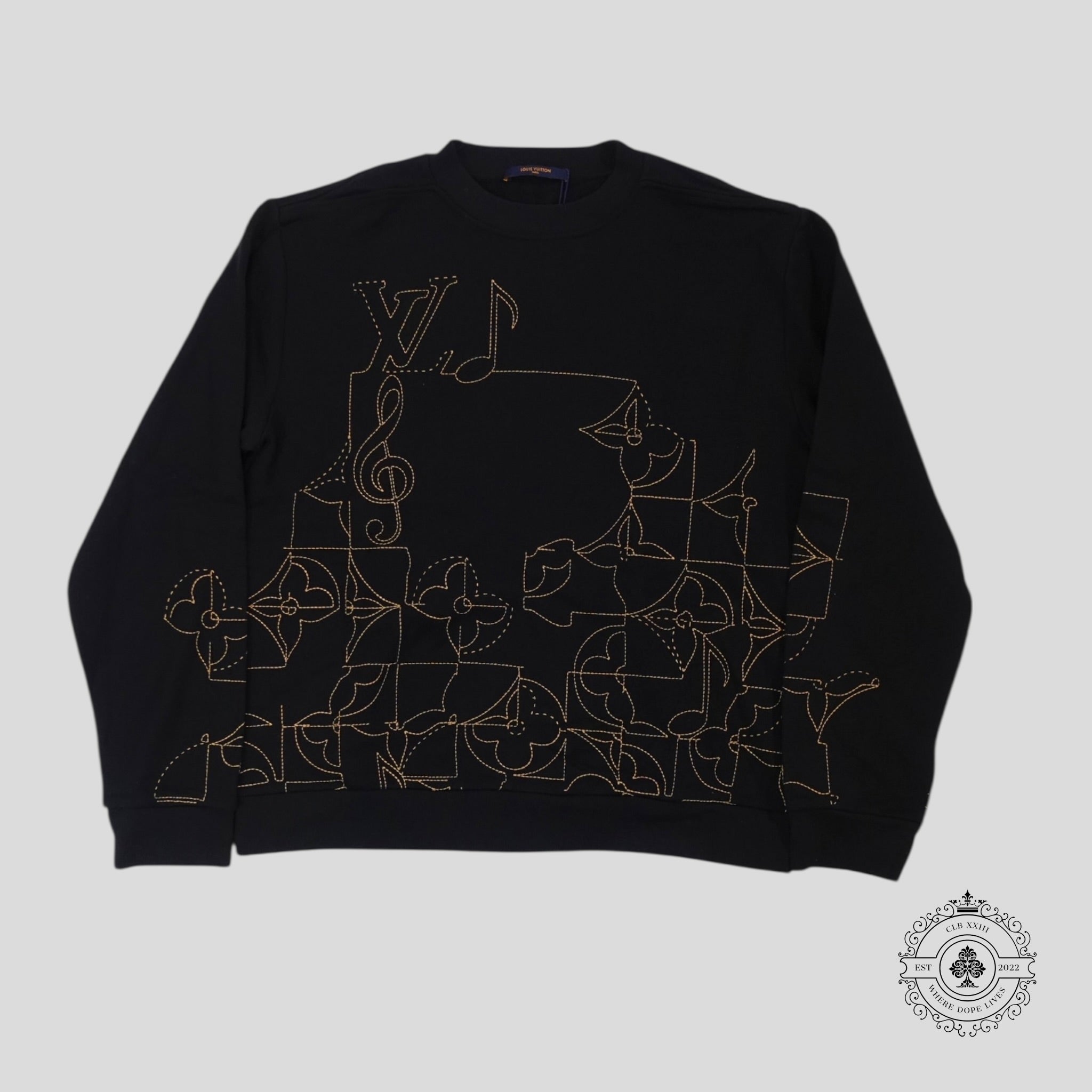 Sweat ras du cou brodé noir Louis Vuitton Music Line