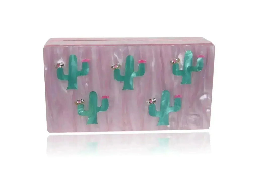 Pochette rigide en acrylique Cactus rose et vert