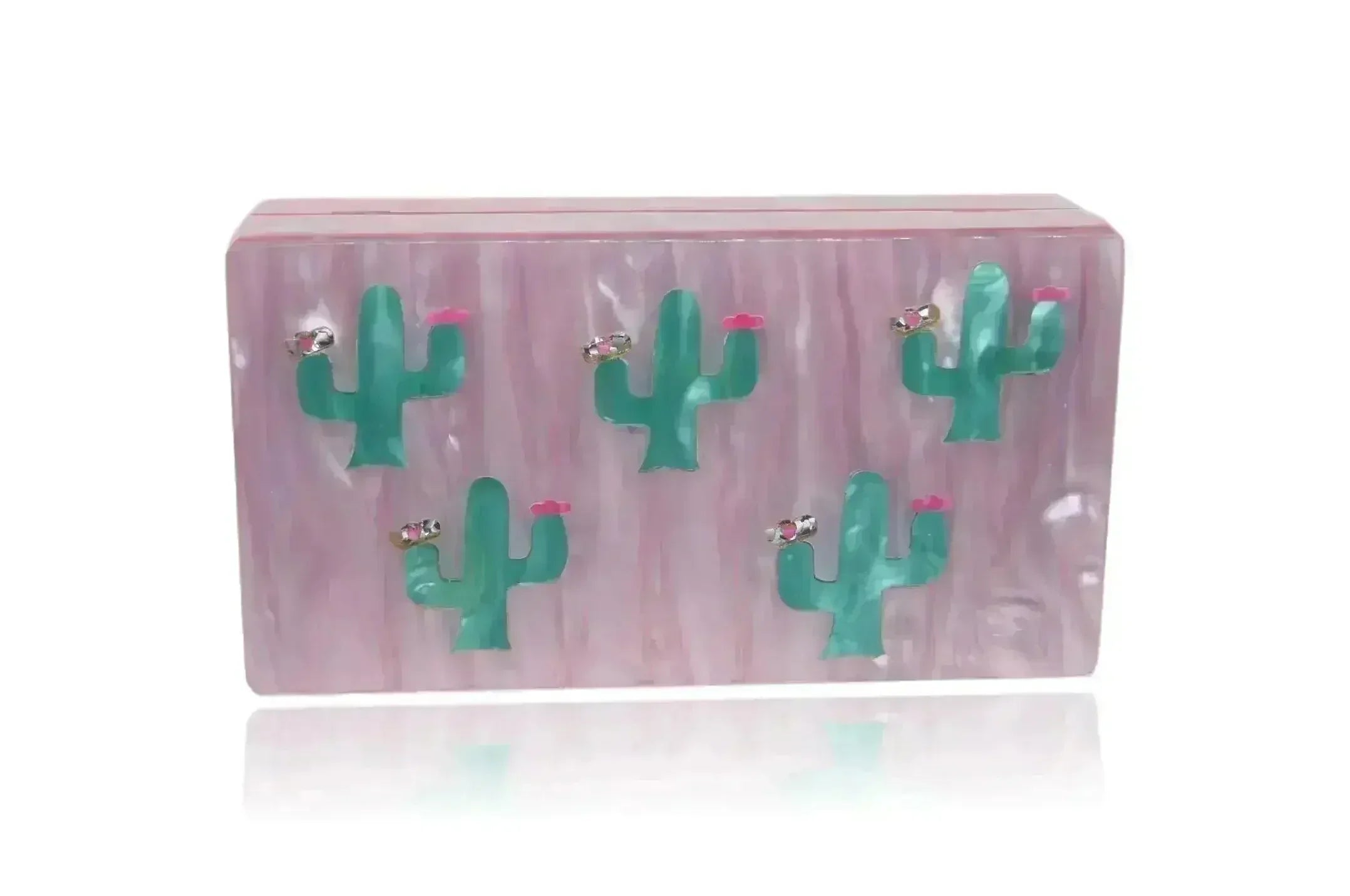 Pochette rigide en acrylique Cactus rose et vert