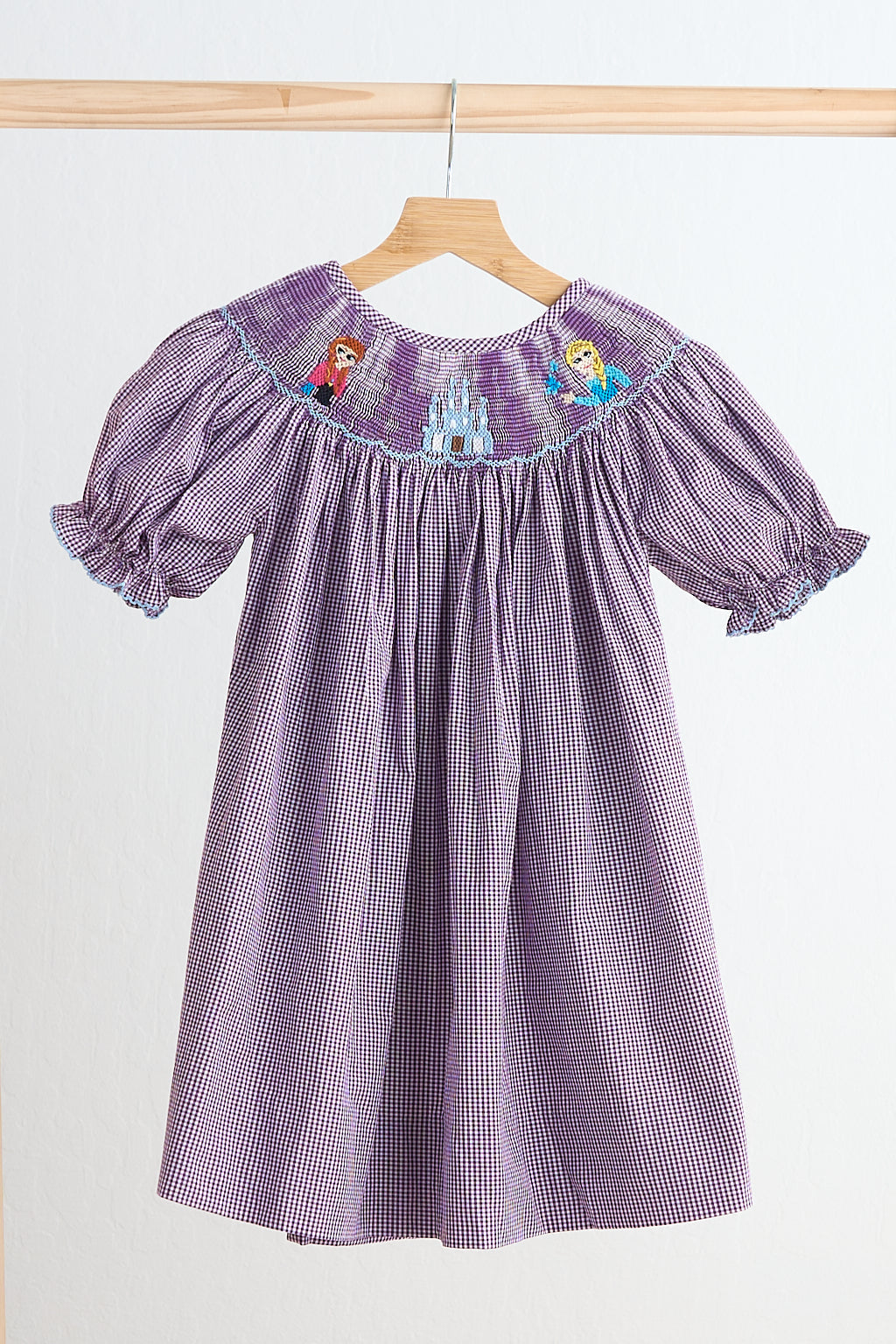 Robe vichy smockée main château violet
