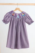 Robe vichy smockée main château violet