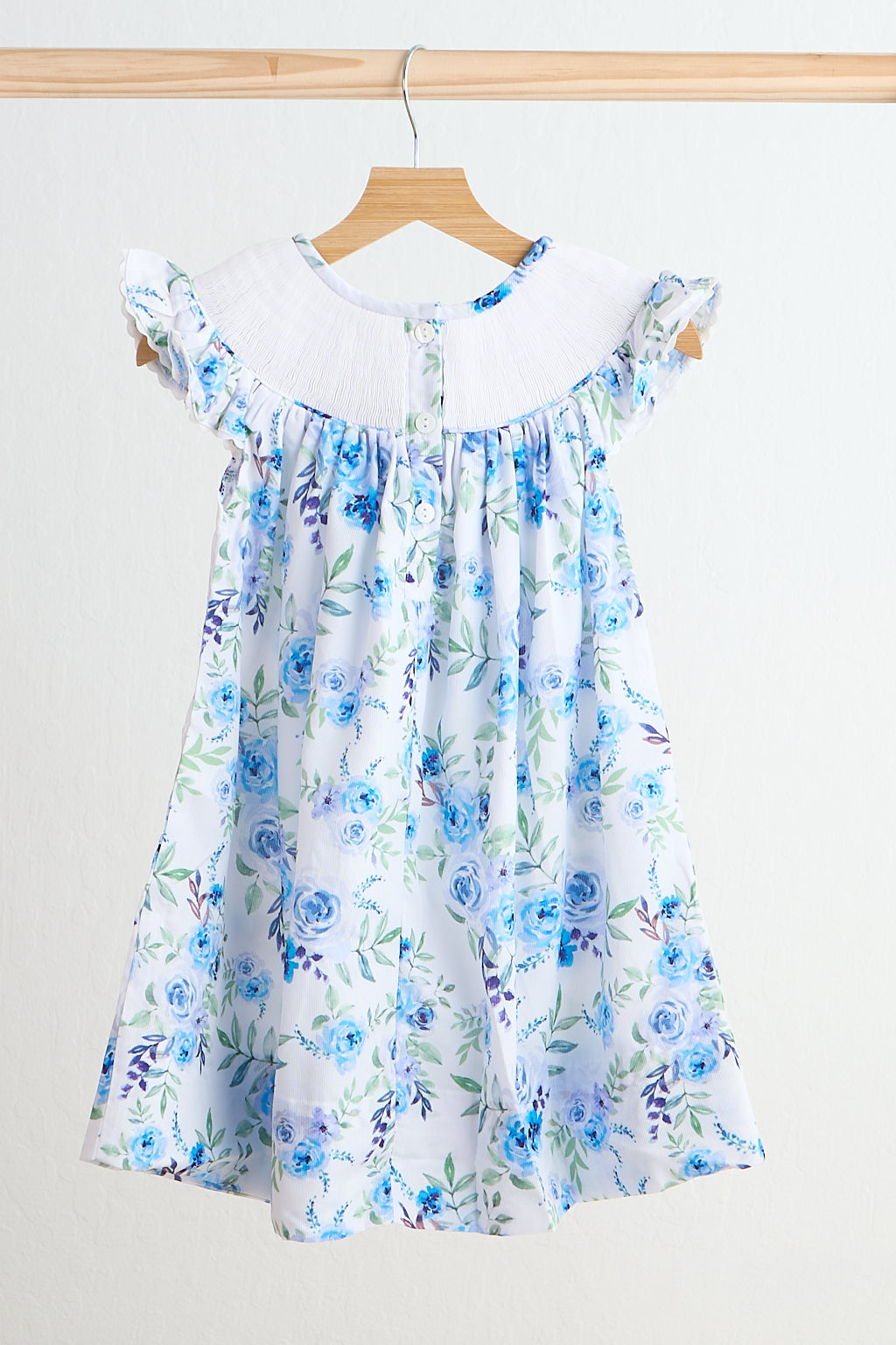 Robe à smocks imprimée roses bleues