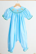 Barboteuse vichy smockée main pour bébé fille "Fée bleue"