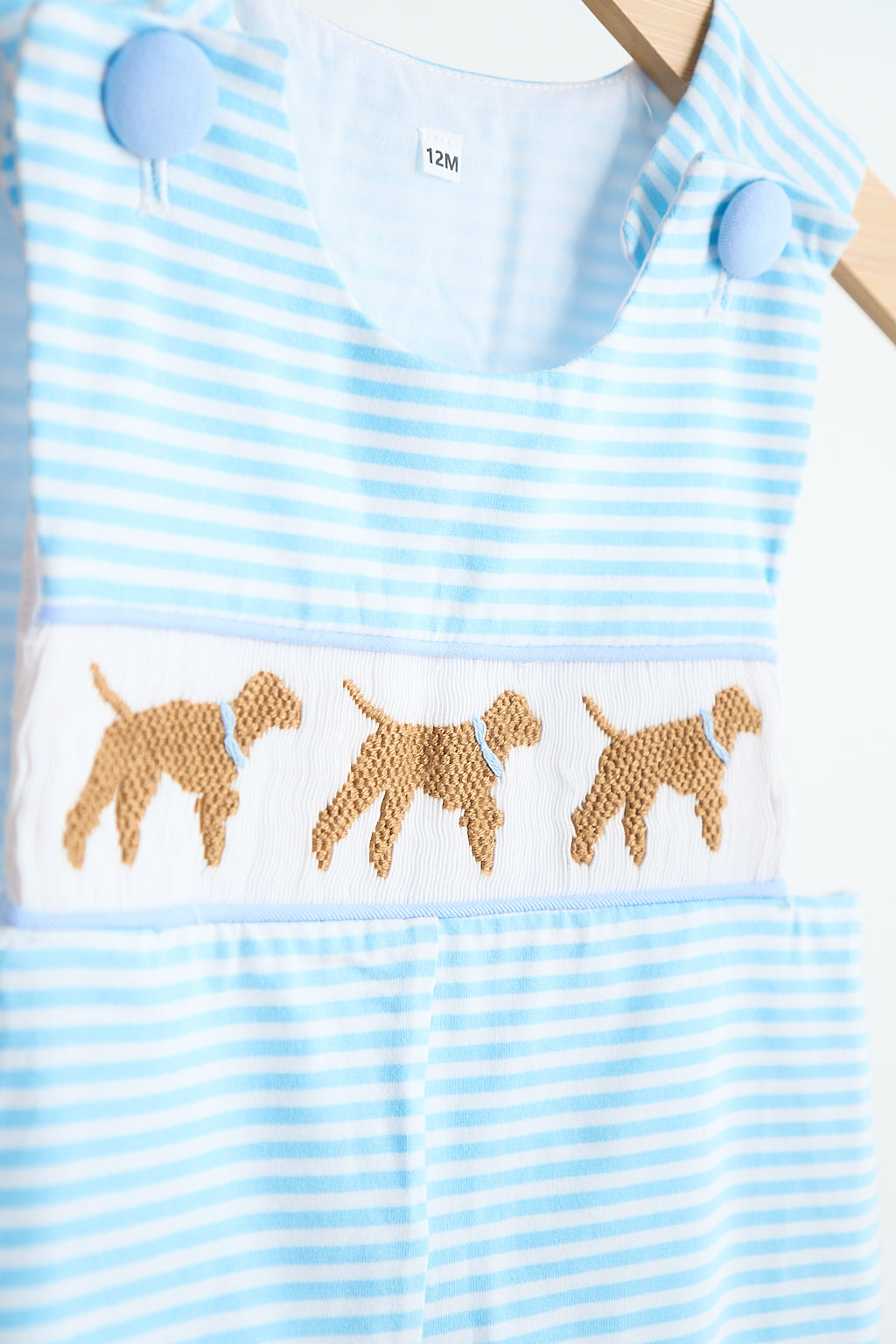 Barboteuse rayée pour garçon, smocks à la main, chiot bleu