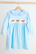 Robe à rayures smockée à la main pour chiot bleu