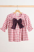 Robe à nœud en flanelle de vichy rose