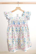 Robe à smocks manuels, motif lapin de Pâques floral
