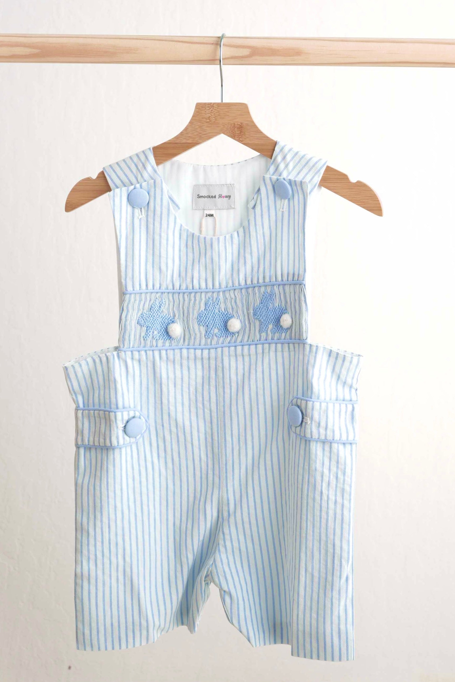 Barboteuse garçon smocks main lapin de Pâques bleu