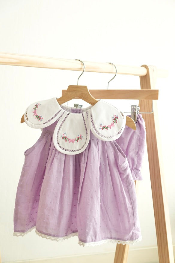 Ensemble bloomer fille Lavande brodé nœud fleuri et plumetis suisse