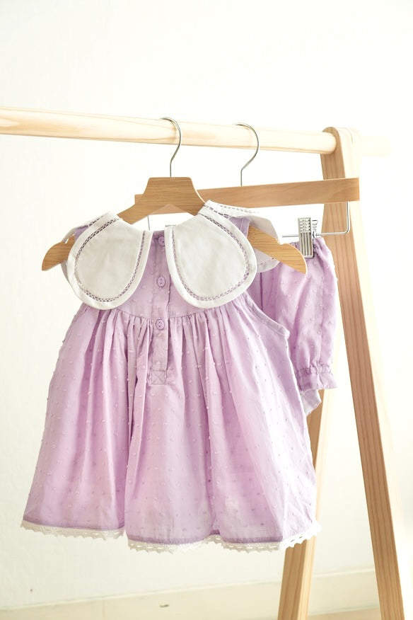 Ensemble bloomer fille Lavande brodé nœud fleuri et plumetis suisse