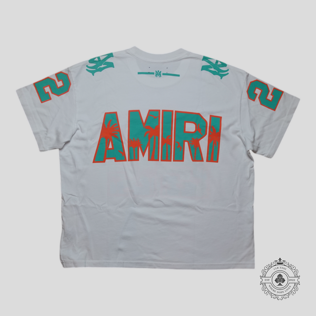 T-shirt de football oversize Amiri Palm Tree 22 en blanc/vert menthe/orange