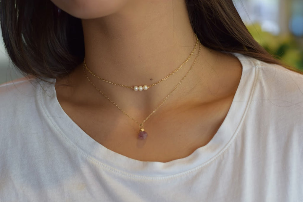 Tiny Trio Freshwater Pearl Necklace – Sterling Silver or 14k Gold Filled