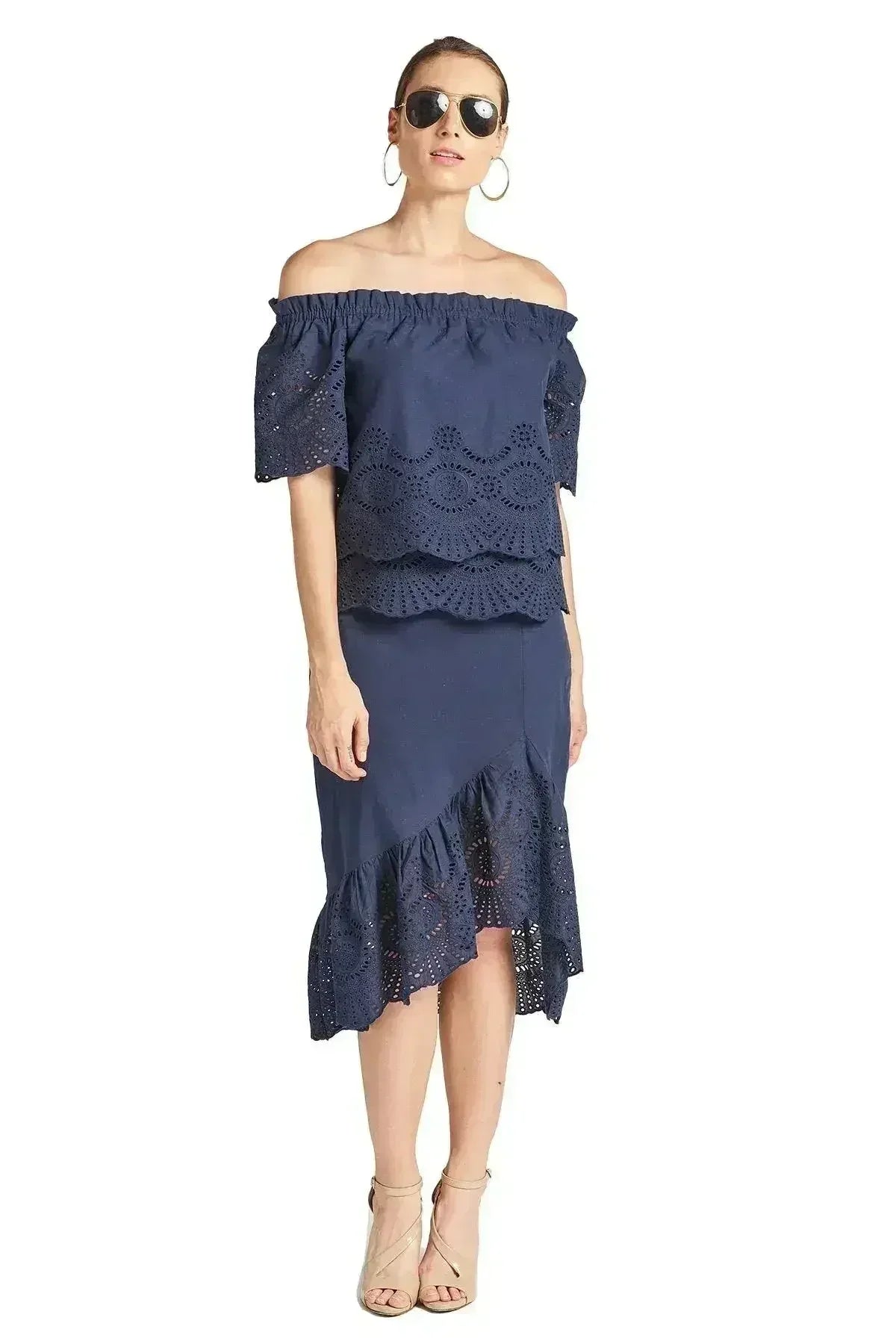 Jupe Aster - Jupe asymétrique en broderie anglaise de coton (longueur inégale)