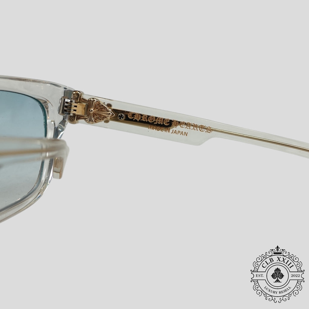 Lunettes Chrome Hearts Box Officer embellies de diamants, transparentes/dorées