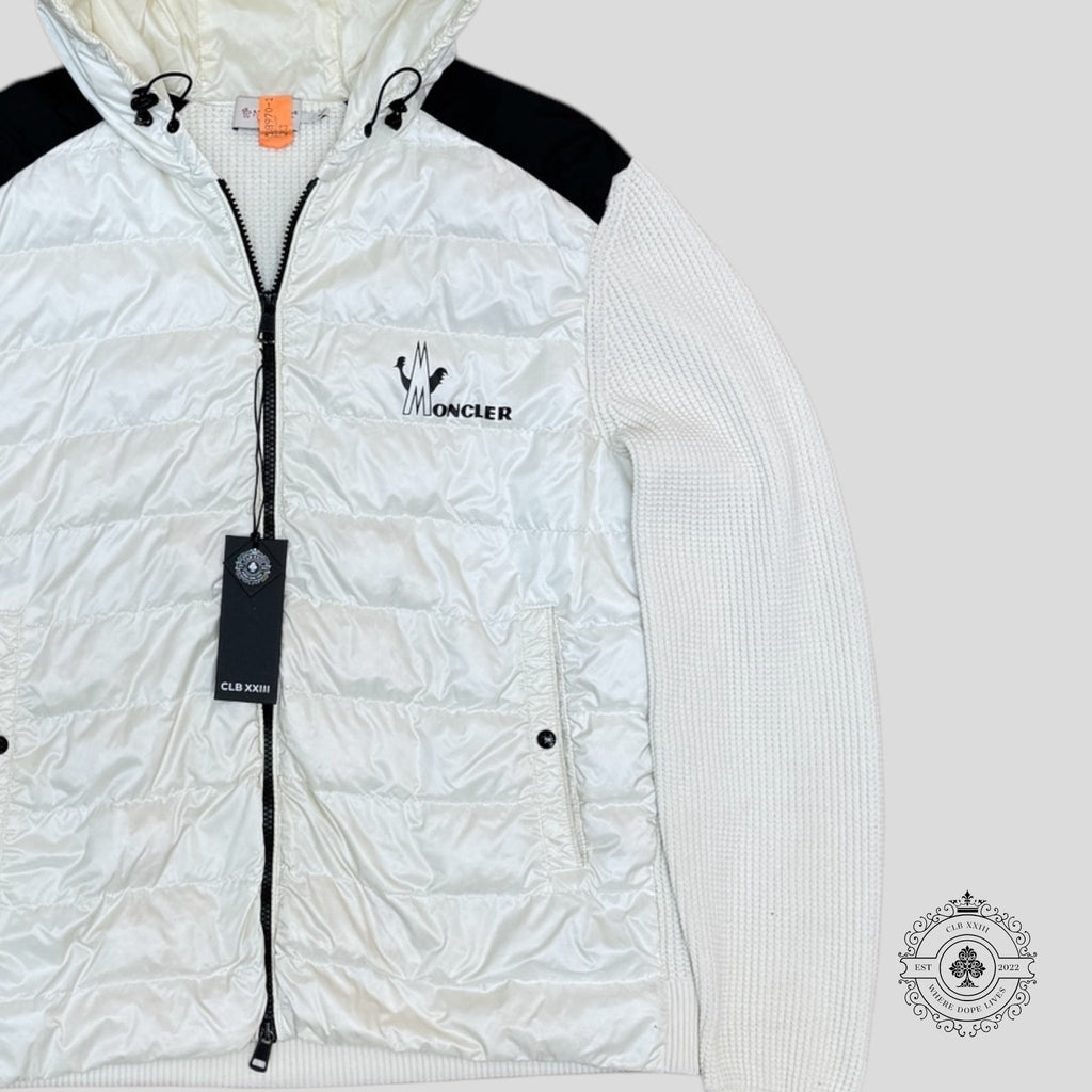 Veste Moncler en maille gaufrée à devant matelassé, couleur crème