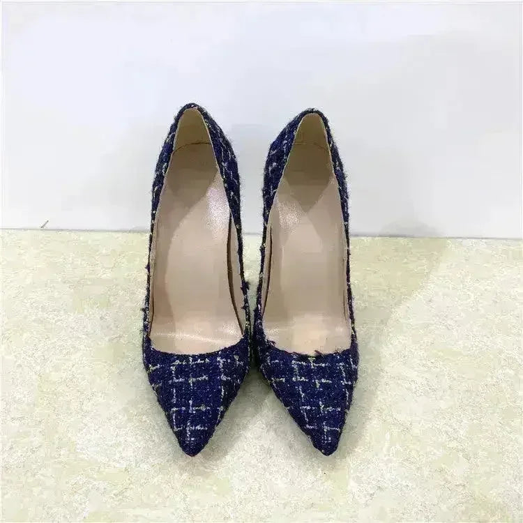 Nouvelles Escarpins à Talons Hauts Tissés 12CM Bout Pointu Talons Aiguilles Polyvalents pour Femmes