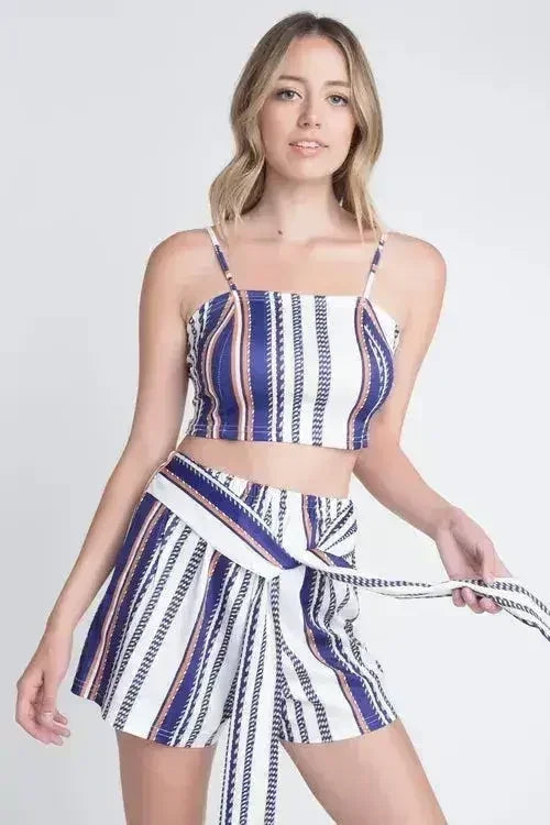 Ensemble 2 pièces à rayures uniques imprimées avec lien pour femme