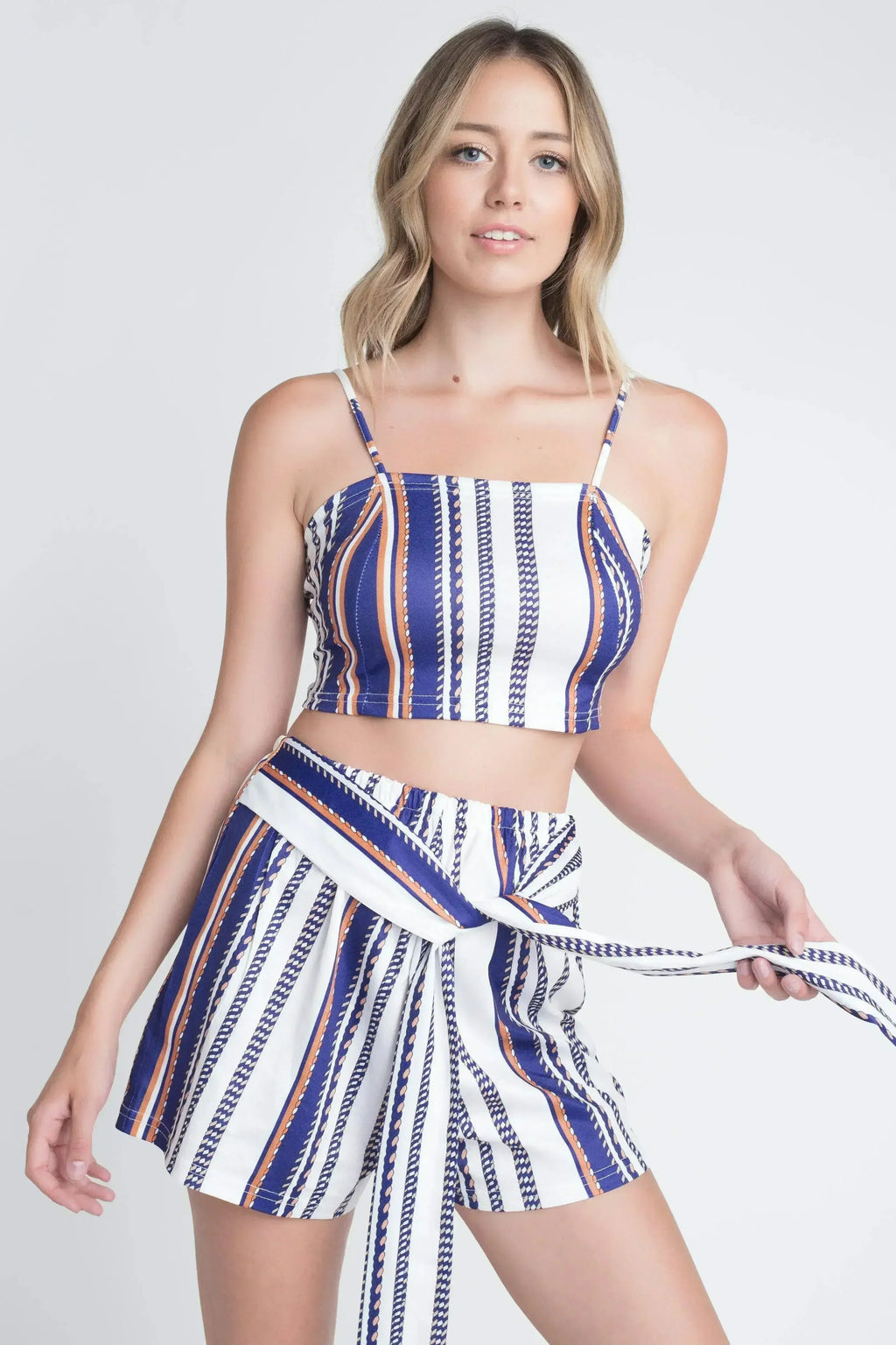 Ensemble 2 pièces à rayures uniques imprimées avec lien pour femme