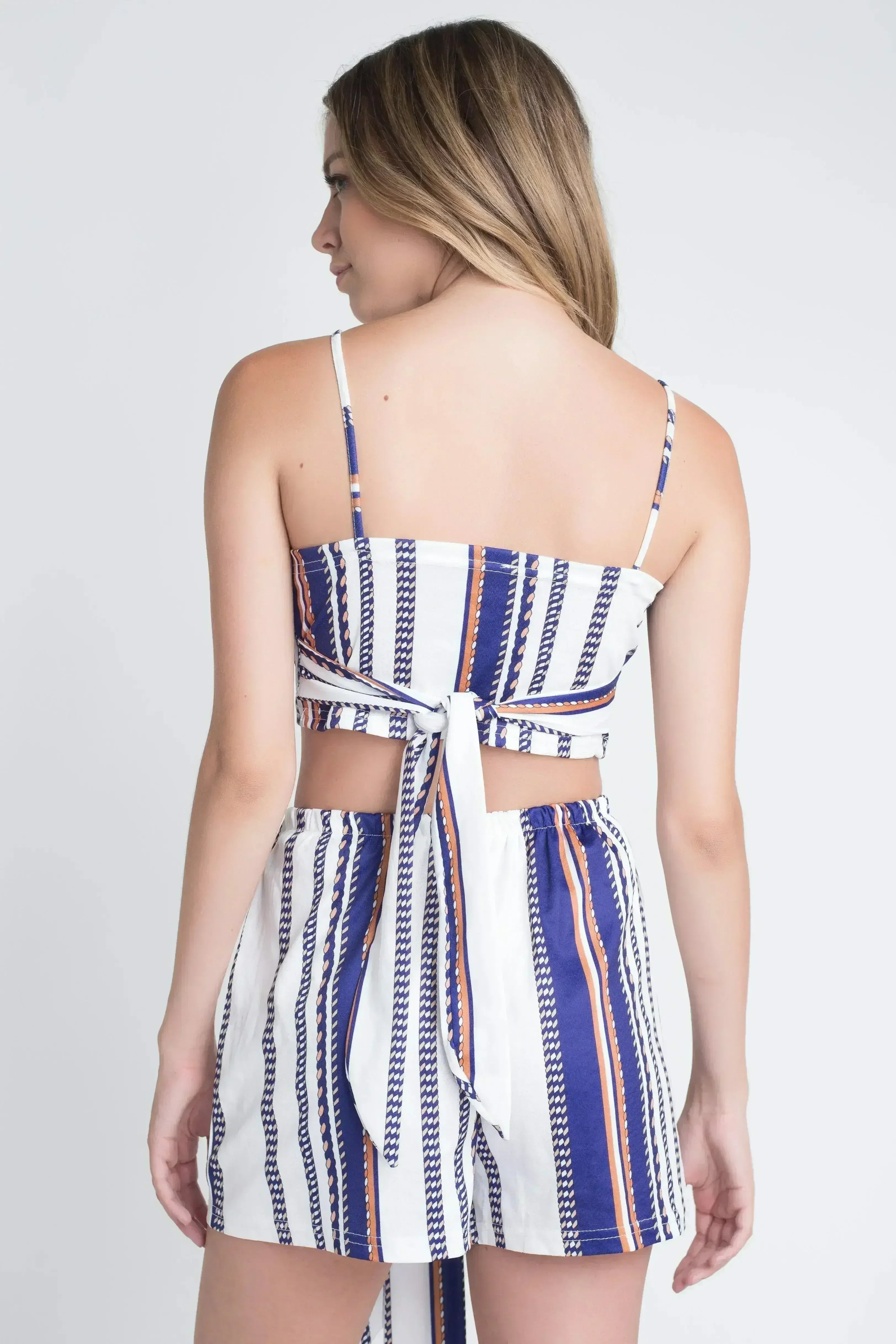 Ensemble 2 pièces à rayures uniques imprimées avec lien pour femme