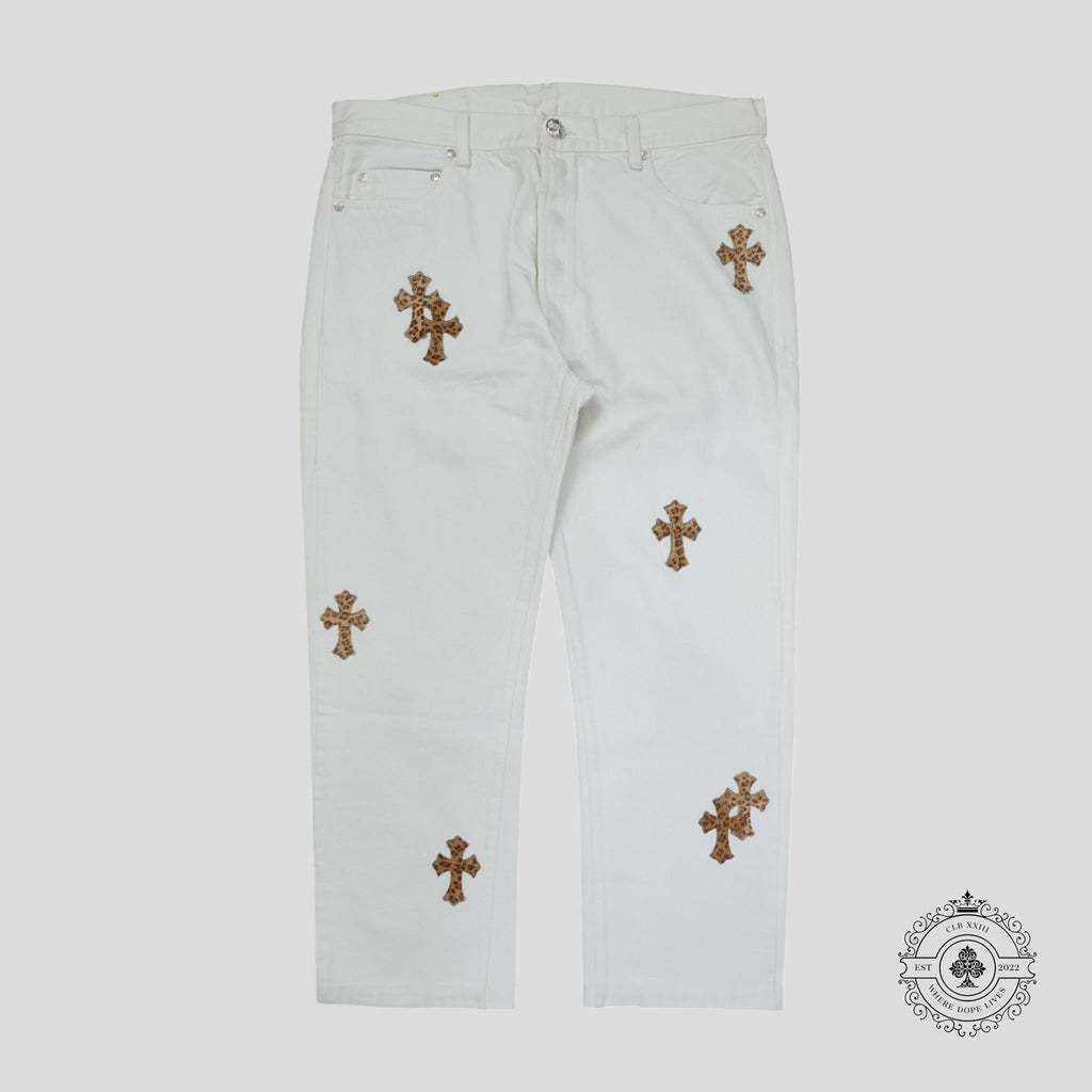 Jean Chrome Hearts Levis Cross Patch Blanc / Léopard