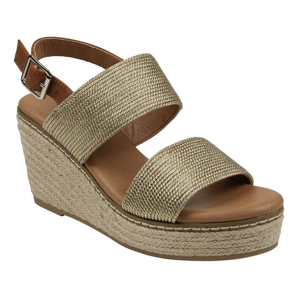 Sandales compensées espadrilles Ellis Gold métallisé à double bride et à lanière arrière